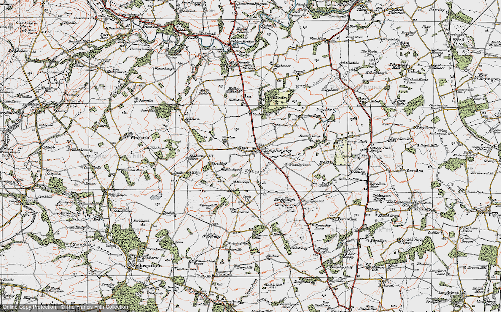 Old Map of Historic Map covering Whemley Burn in 1925