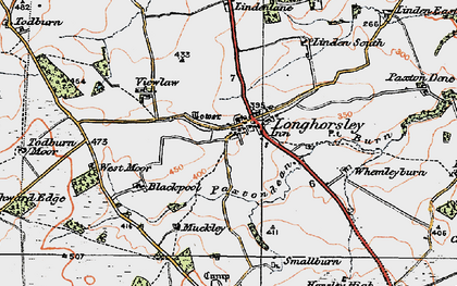 Old map of Longhorsley in 1925
