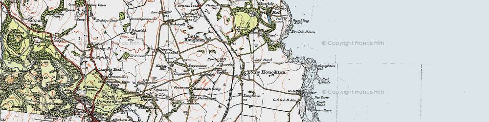 Old map of Longhoughton in 1926