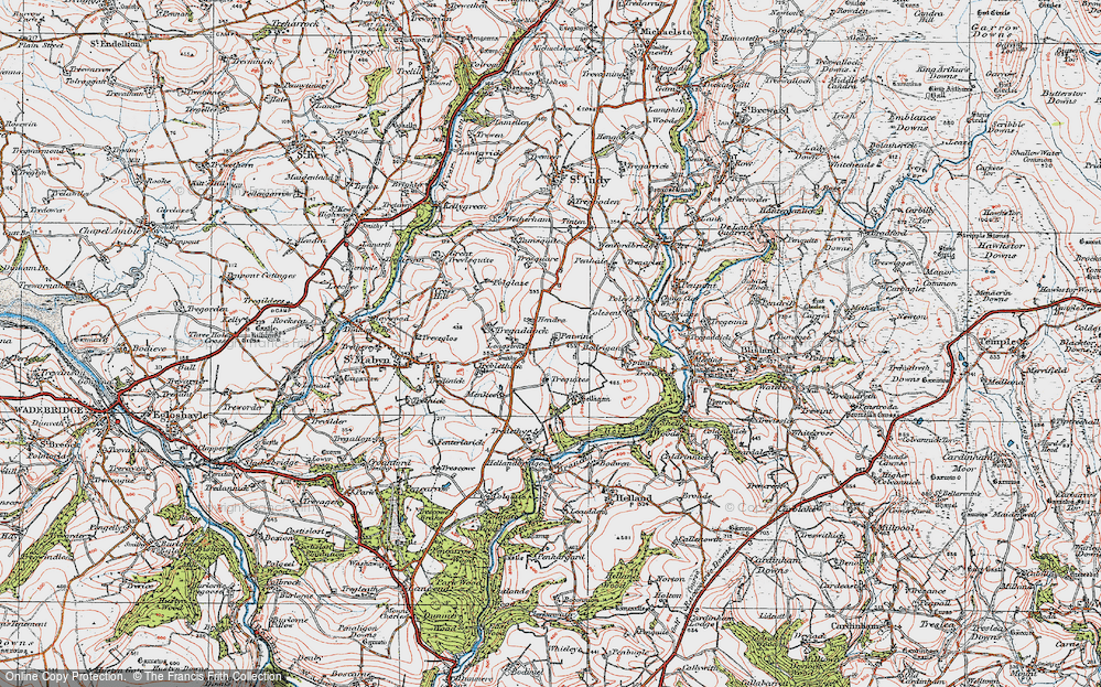 Old Map of Historic Map covering Bodrigan in 1919