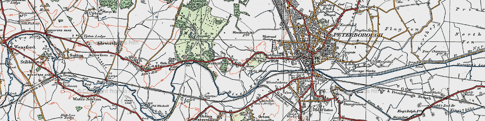 Old map of Longthorpe in 1922