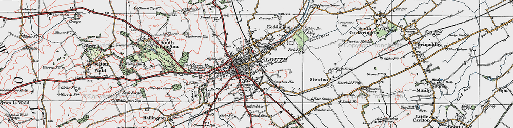 Old map of Louth in 1923