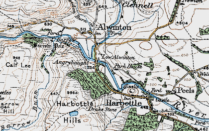 Old map of Low Alwinton in 1925
