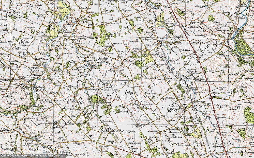 Old Map of Historic Map covering Braithwaite Shields in 1925