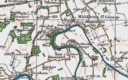 Old map of Low Dinsdale in 1925