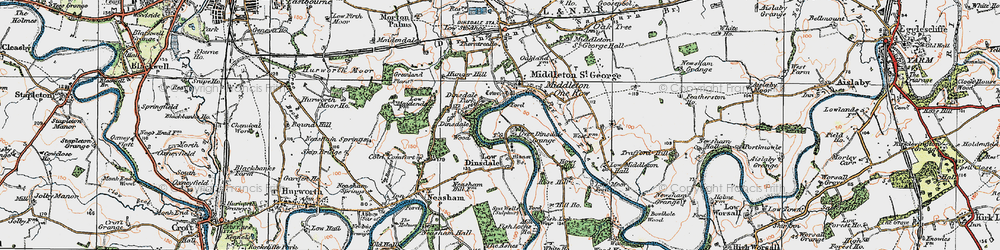 Old map of Low Dinsdale in 1925