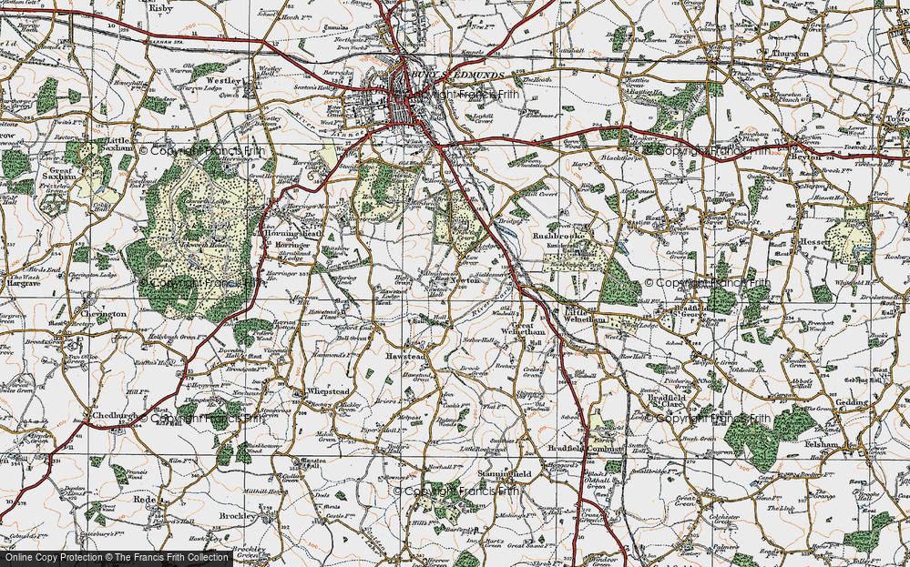 Old Map of Historic Map covering Nowton Park in 1921