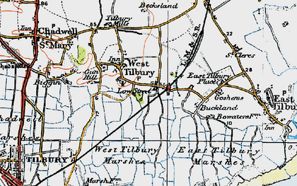 Old map of West Tilbury Marshes in 1920