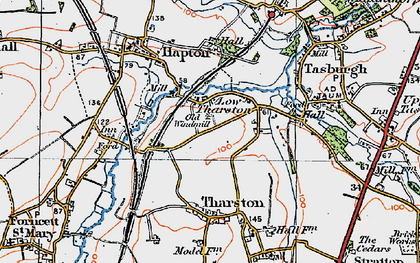 Old map of Low Tharston in 1922