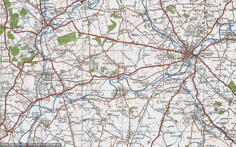 Old Map of Historic Map covering Binton Hill in 1919