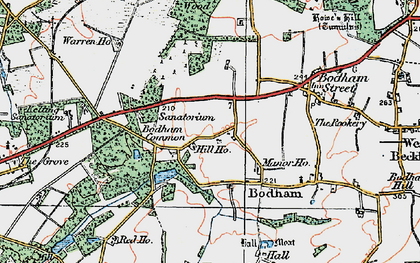 Old map of Lower Bodham in 1922