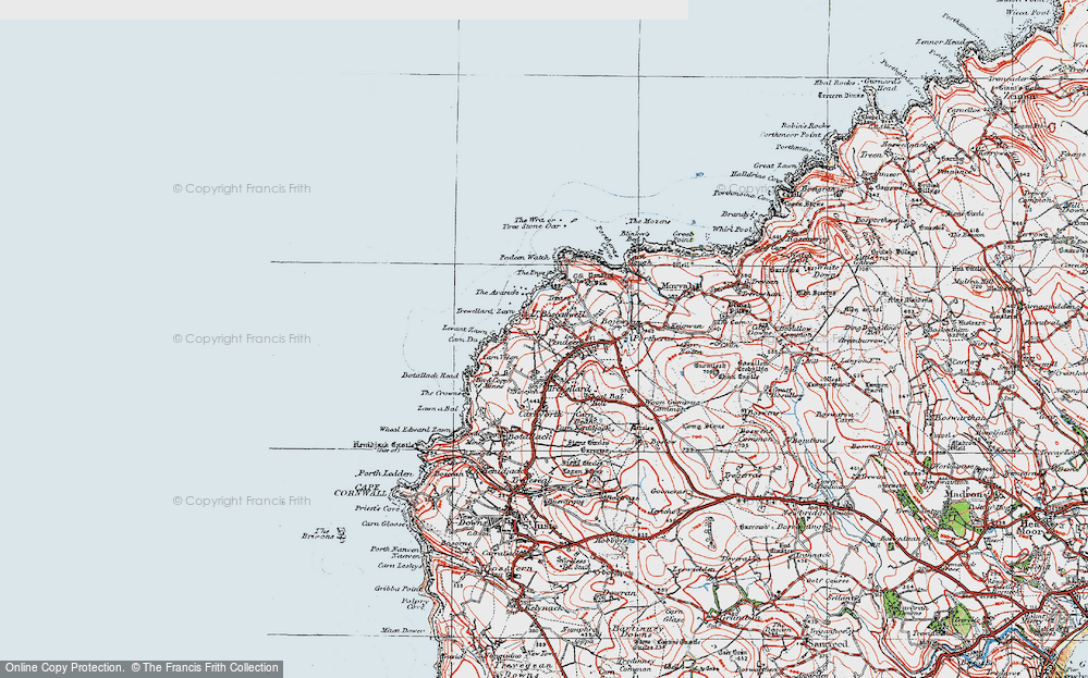 Old Map of Historic Map covering Levant Zawn in 1919