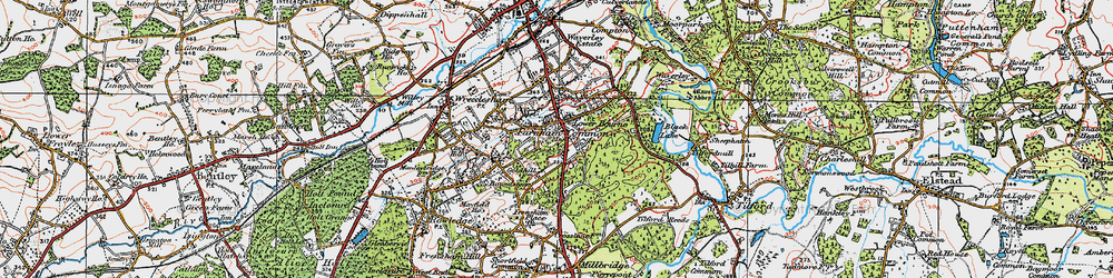 Old map of Lower Bourne in 1919