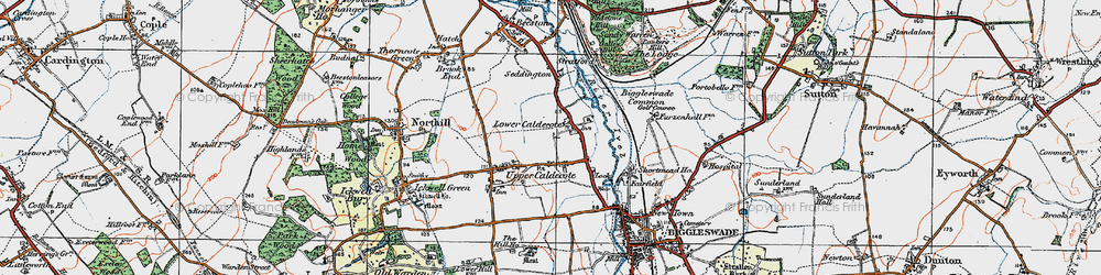 Old map of Lower Caldecote in 1919