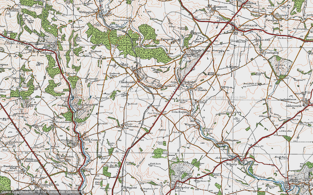 Old Map of Lower Chedworth, 1919 in 1919