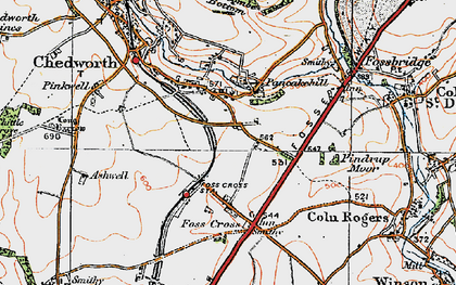 Old map of Lower Chedworth in 1919