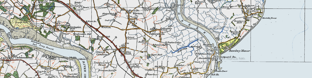 Old map of Lower Falkenham in 1921