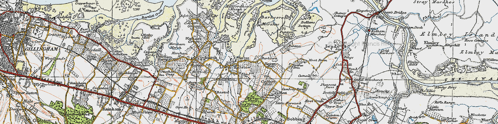 Old map of Barksore Marshes in 1921