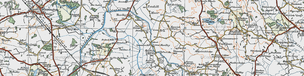 Old map of Lower Hordley in 1921