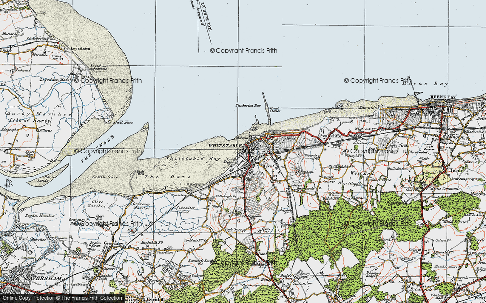 Old Map of Historic Map covering Tankerton Bay in 1920