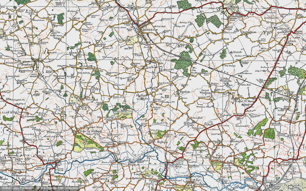 Old Map of Lower Raydon, 1921 in 1921