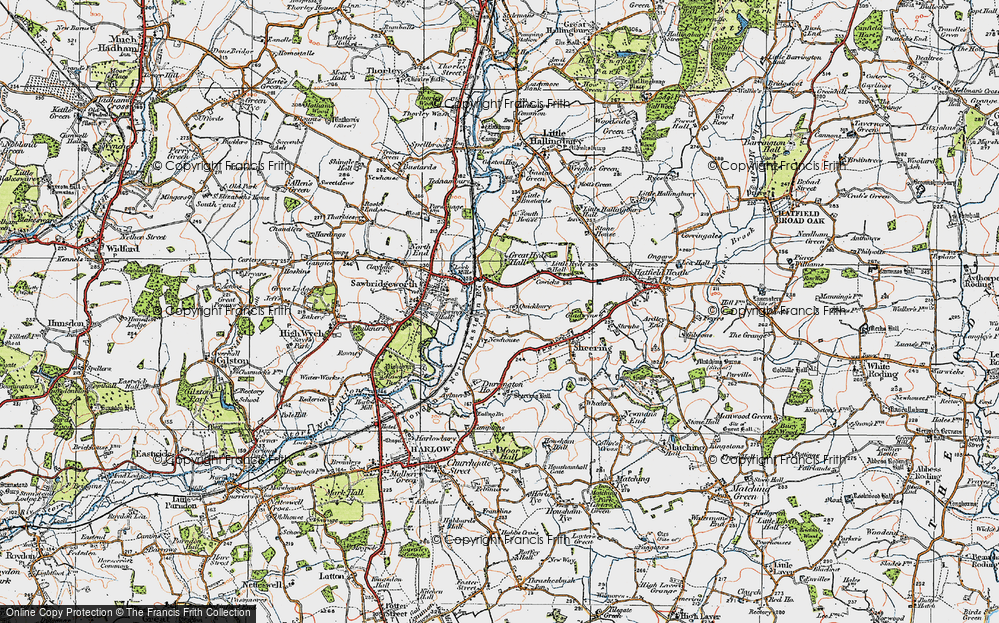 Old Map of Historic Map covering Sheering Hall in 1919