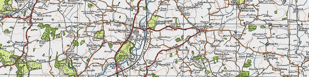 Old map of Sheering Hall in 1919