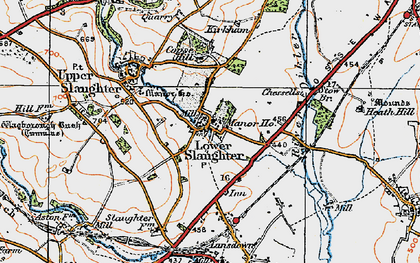 Old map of Lower Slaughter in 1919