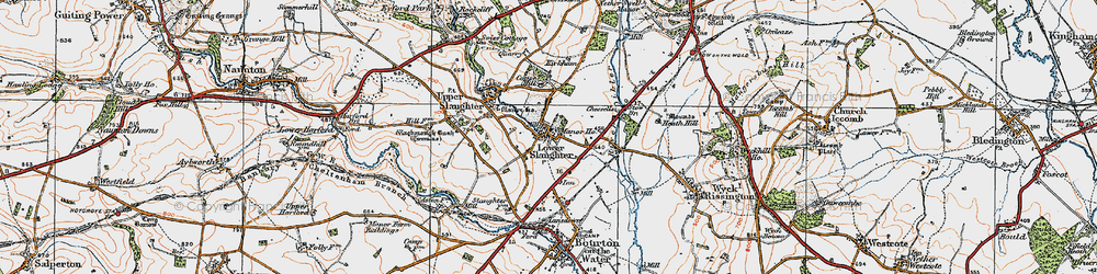 Old map of Lower Slaughter in 1919