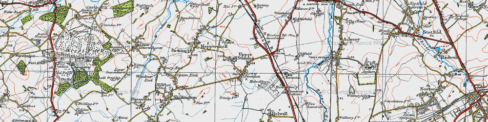 Old map of Lower Stondon in 1919