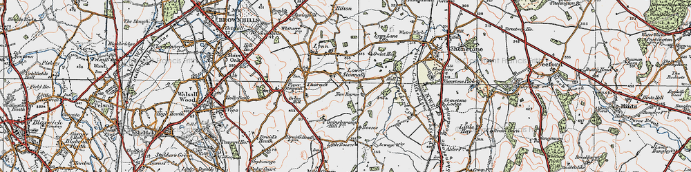 Old map of Lower Stonnall in 1921