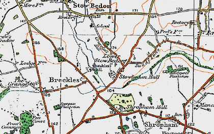 Old map of Lower Stow Bedon in 1921