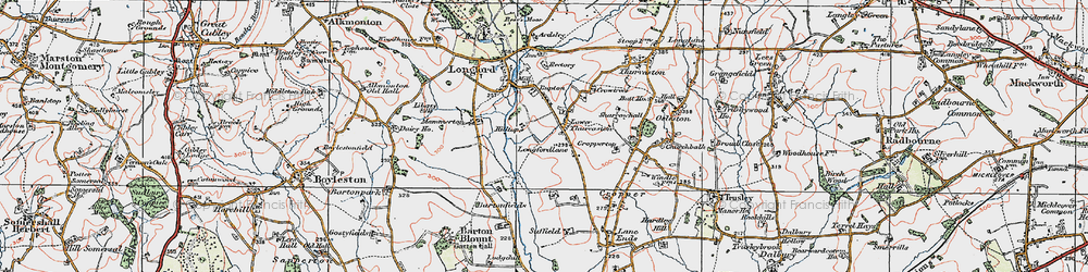 Old map of Lower Thurvaston in 1921