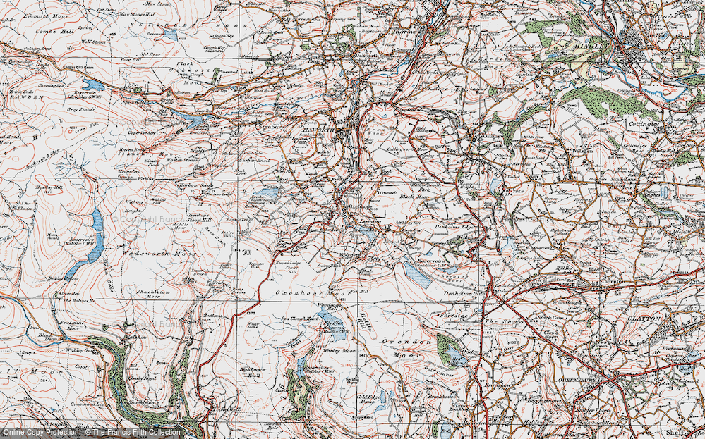 Old Map of Historic Map covering White Moor in 1925