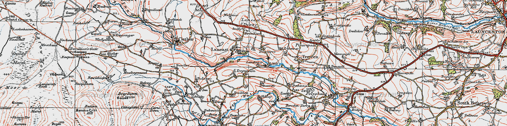Old map of Laneast Downs in 1919