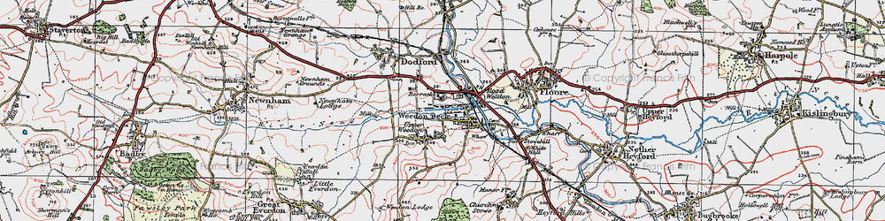 Old map of Lower Weedon in 1919