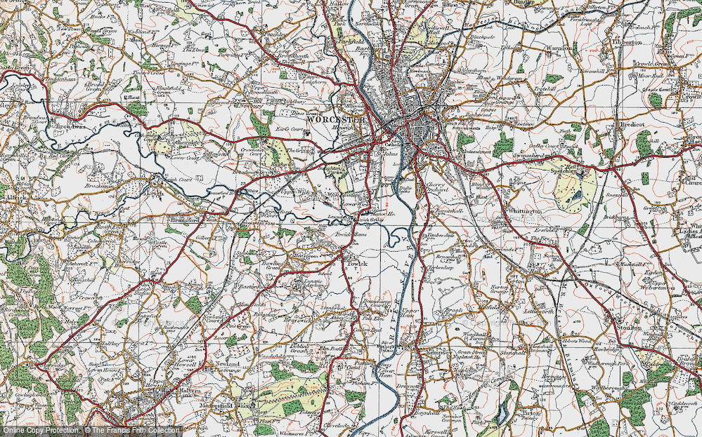 Old Map of Historic Map covering Powick Bridge in 1920