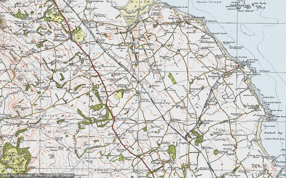 Old Map of Historic Map covering Adderstone Grange in 1926