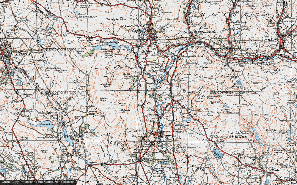 Old Map of Historic Map covering Wet Moss in 1924