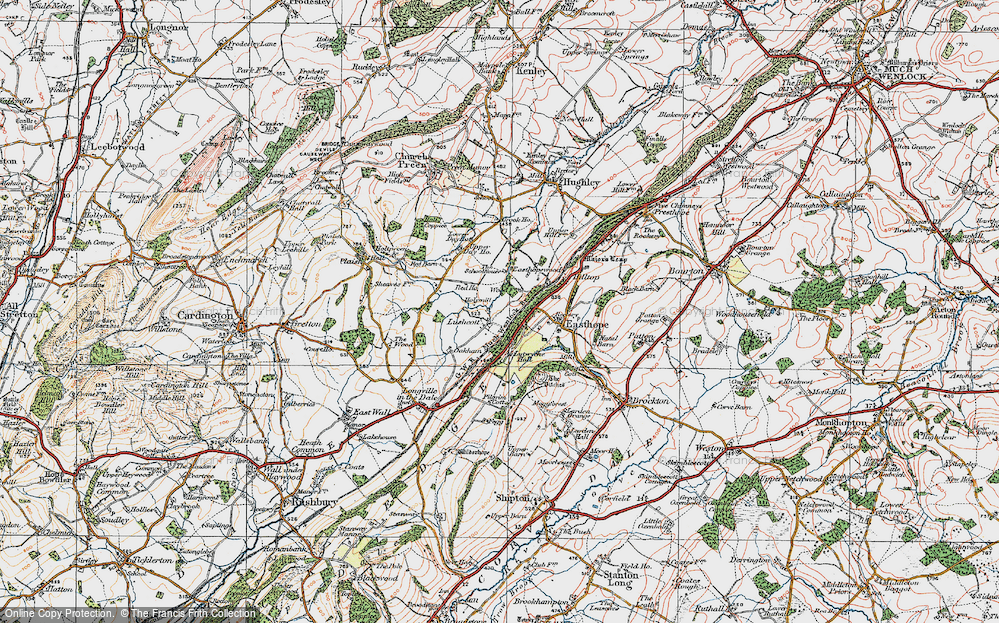 Old Map of Historic Map covering Easthope Wood in 1921