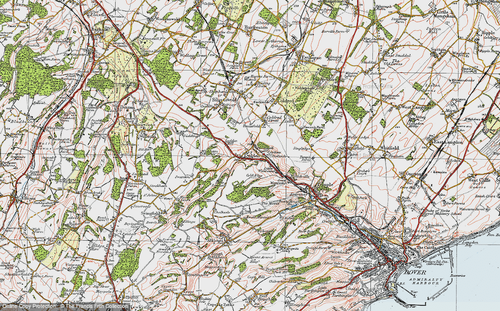 Old Map of Historic Map covering Wickham Bushes in 1920