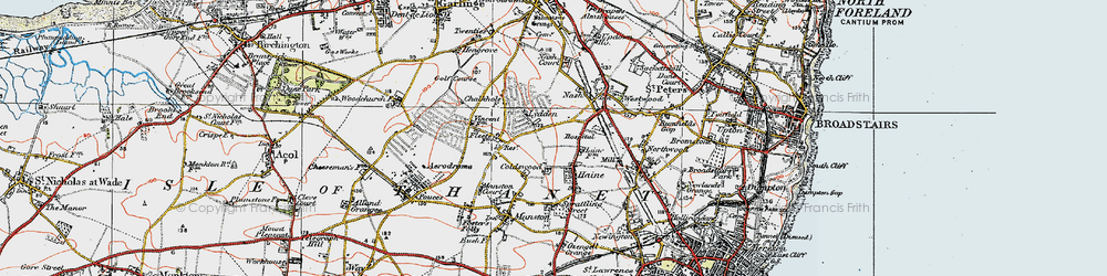 Old map of Lydden in 1920