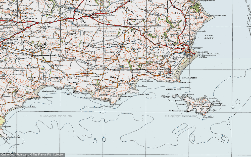 Old Map of Historic Map covering Lydstep Haven in 1922
