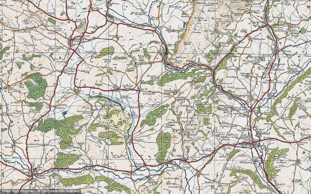 Old Map of Historic Map covering Brunslow in 1920