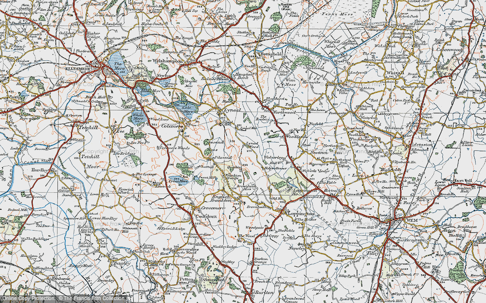 Old Map of Historic Map covering Pikes End Moss in 1921