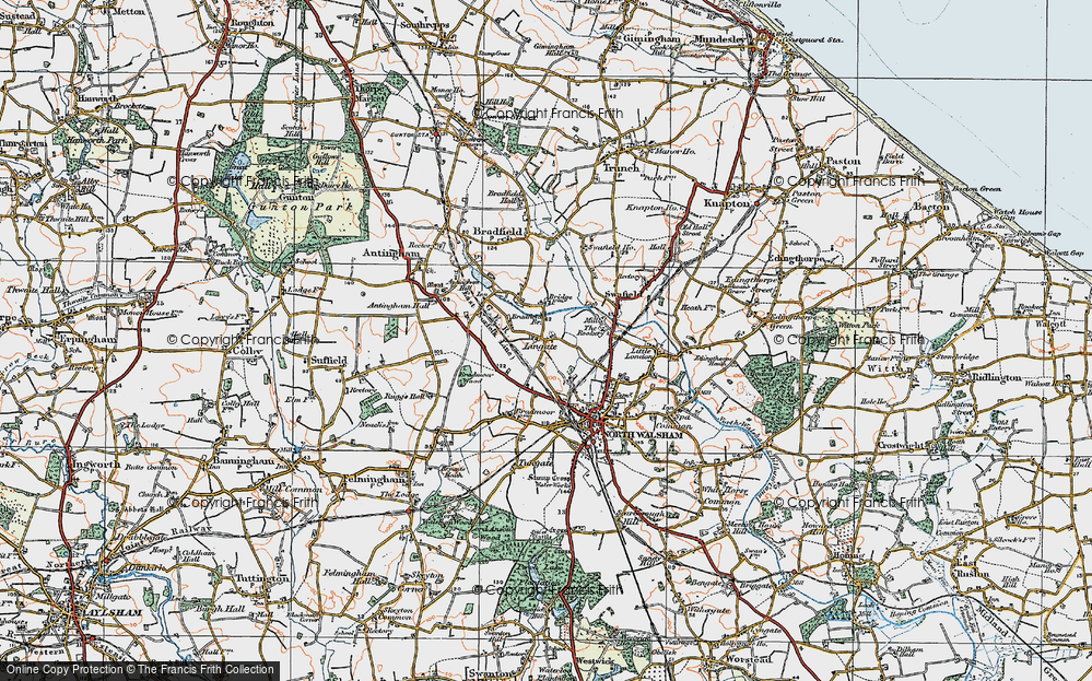 Old Map of Historic Map covering Antingham Hill in 1922