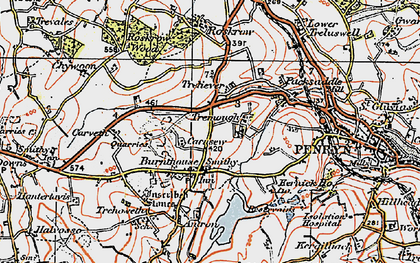 Old map of Lower Treluswell in 1919