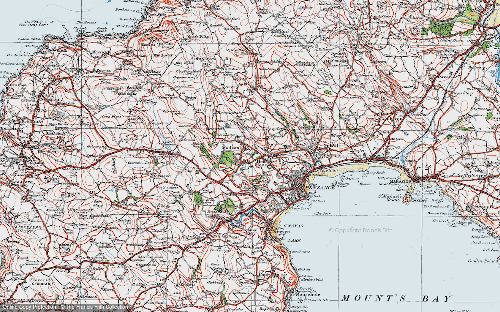 Old Map of Historic Map covering Boscathnoe Resr in 1919