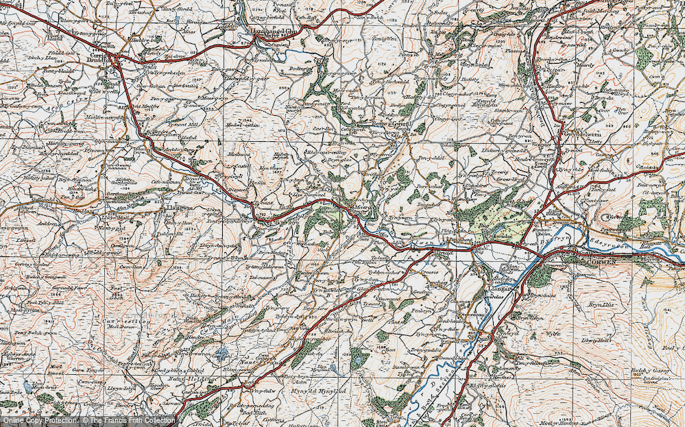Old Map of Historic Map covering Bryndedwydd in 1922
