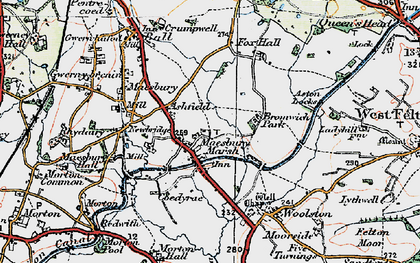 Old map of Maesbury Marsh in 1921